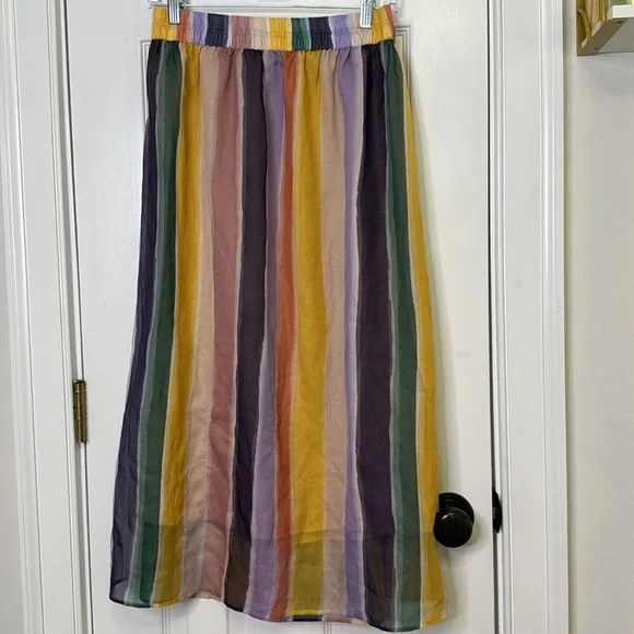 NWOT Sseko Rainbow StripesA-Line Midi Skirt Casual Resort Wear